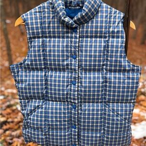 Lands' End Blue and White Plaid Puffer Vest
